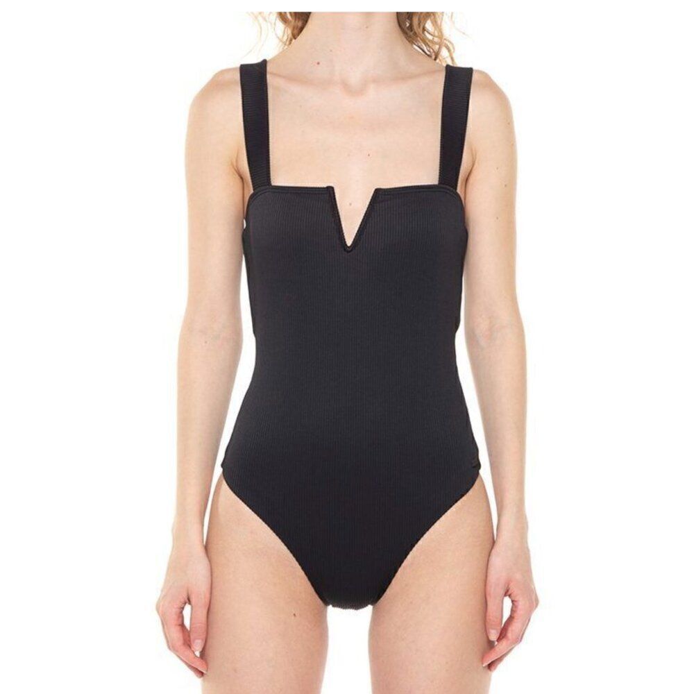 NEW Express V Wire One Piece Bodysuit Ribbed Thong Bottom Black Women's XS
